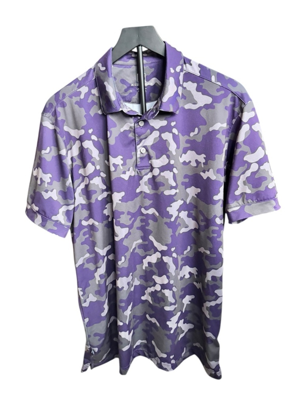 Mizzen+Main Purple Camo Performance Polo Large Trim Golf Athletic D67